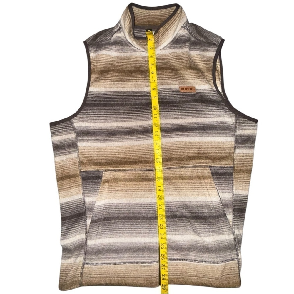 ▶️ Cinch ◀️ Men's Striped Western Polar Fleece Full Zip Vest - Brown. Medium - Picture 11 of 14